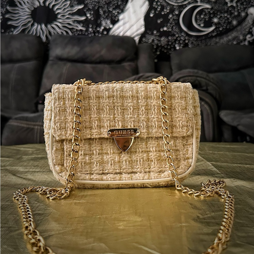Guess Beige Tweed Crossbody Bag - Picture 6 of 10